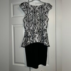 peplum black and white dress